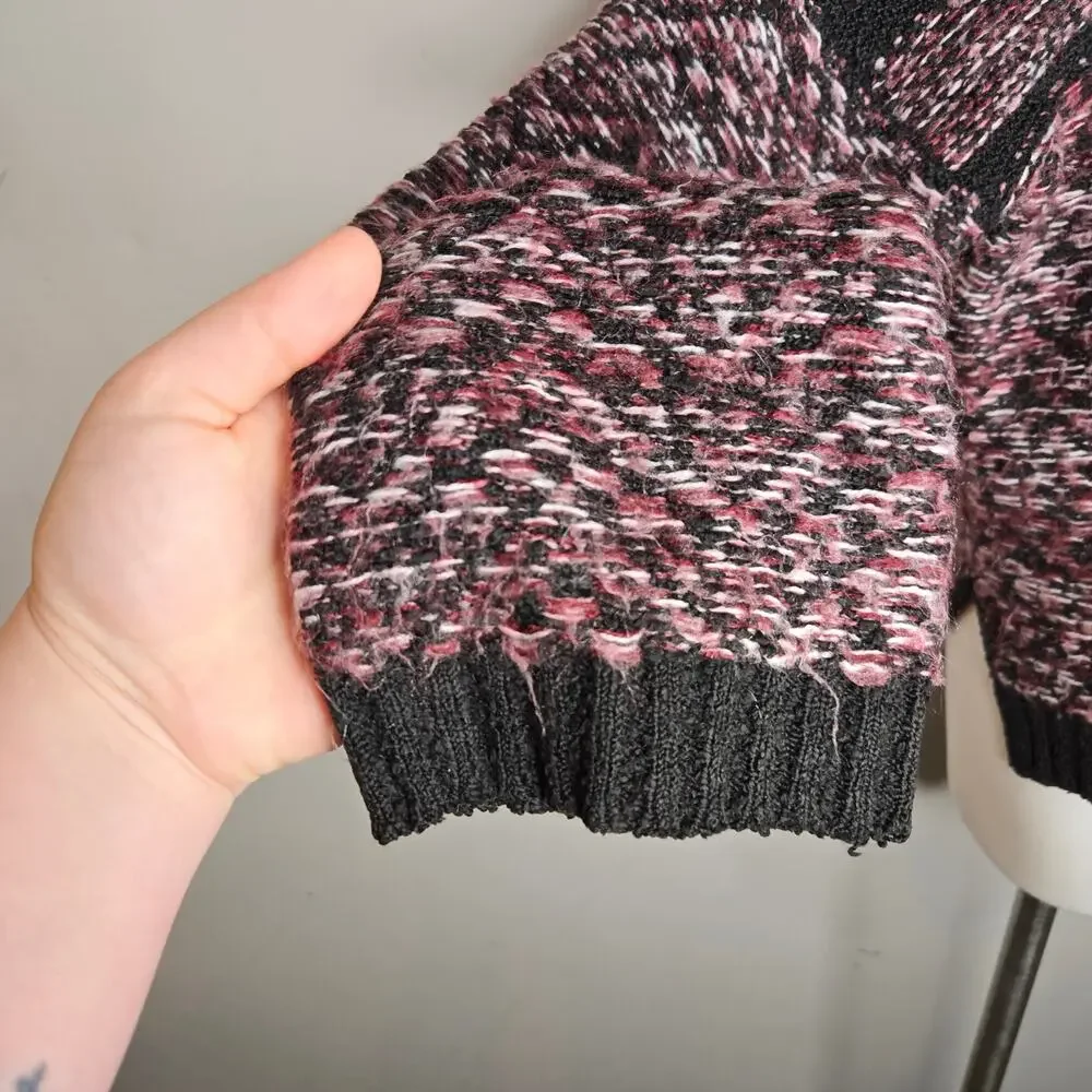 JOHN + JENN Chunky Knit Mock Neck Pullover Sweater Maroon & Black Size Small - Picture 7 of 14